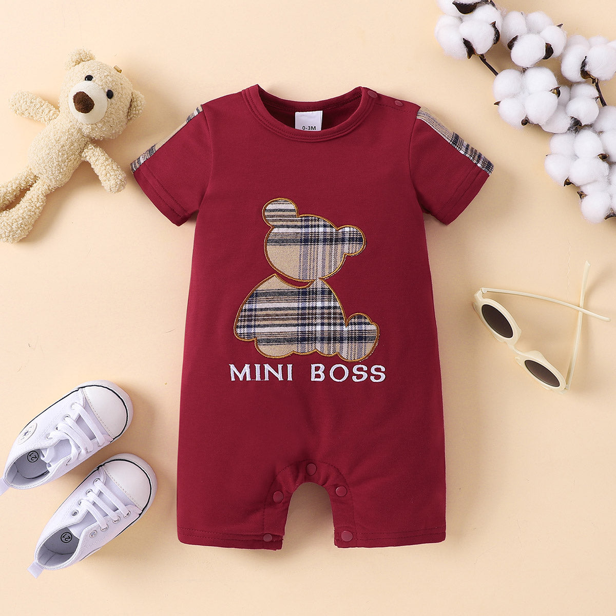 Plaid Bear Graphic MINI BOSS Graphic Jumpsuit