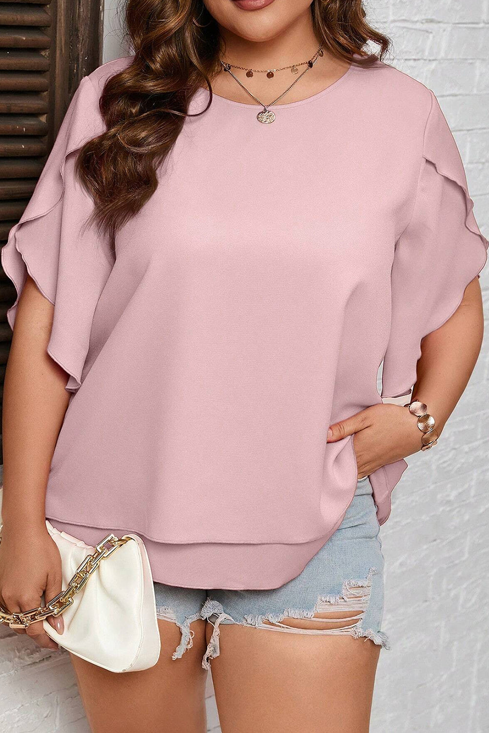 Plus Size Round Neck Half Sleeve Blouse