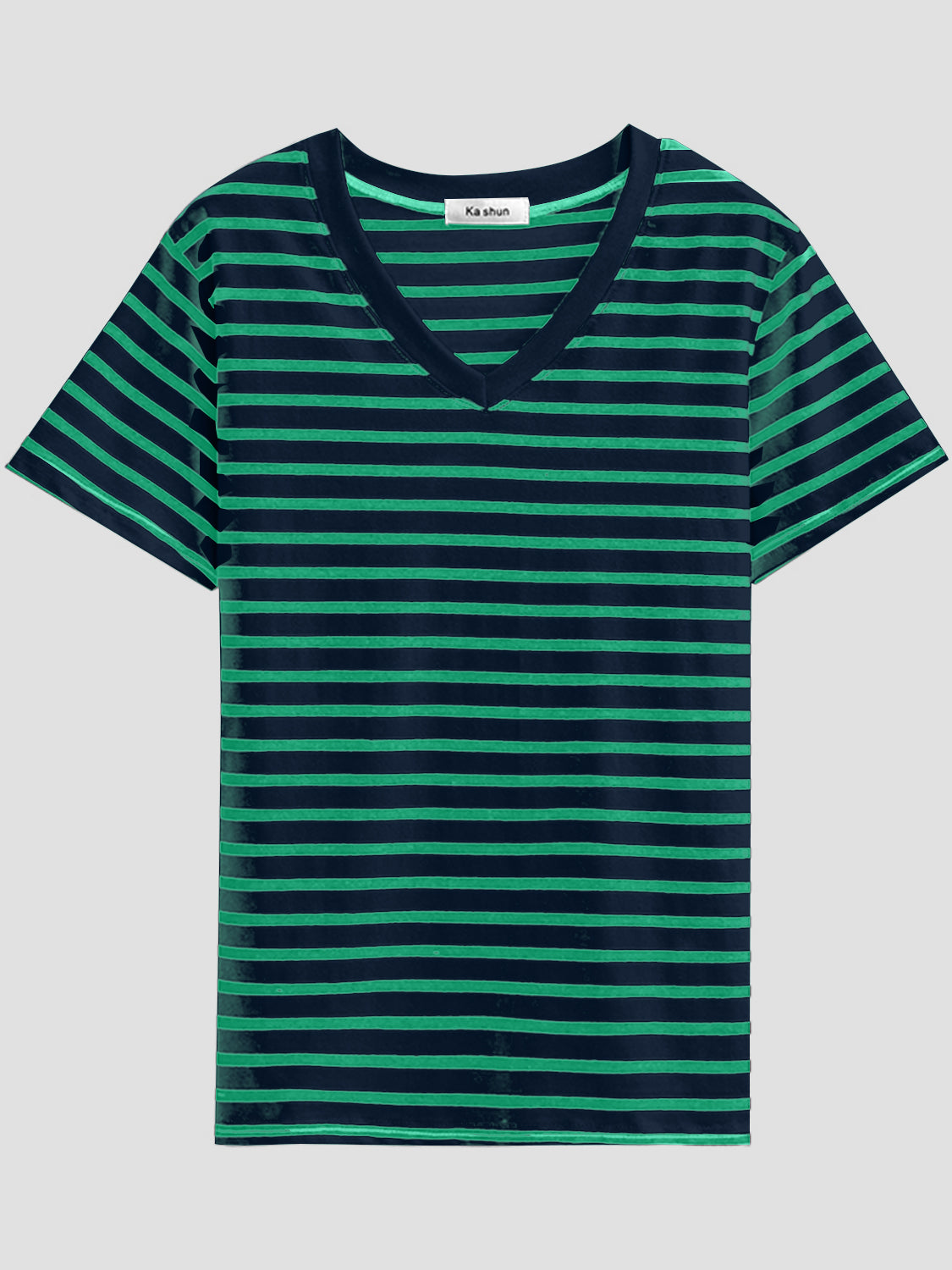 Plus Size Striped V-Neck Short Sleeve T-Shirt