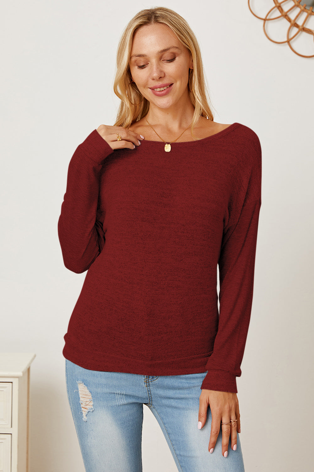 Boat Neck Backless Dropped Shoulder T-Shirt