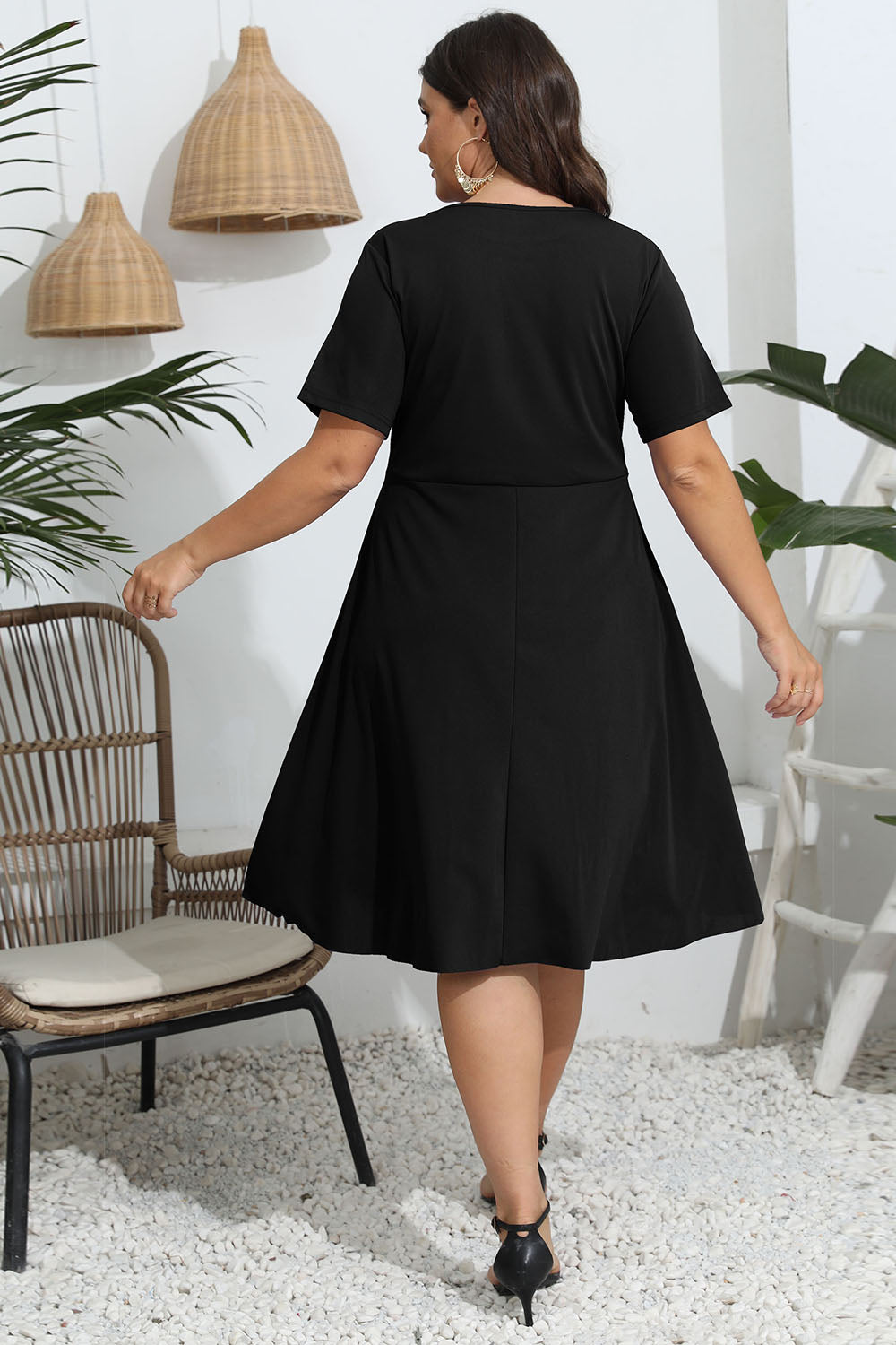 Plus Size Round Neck Openwork Dress