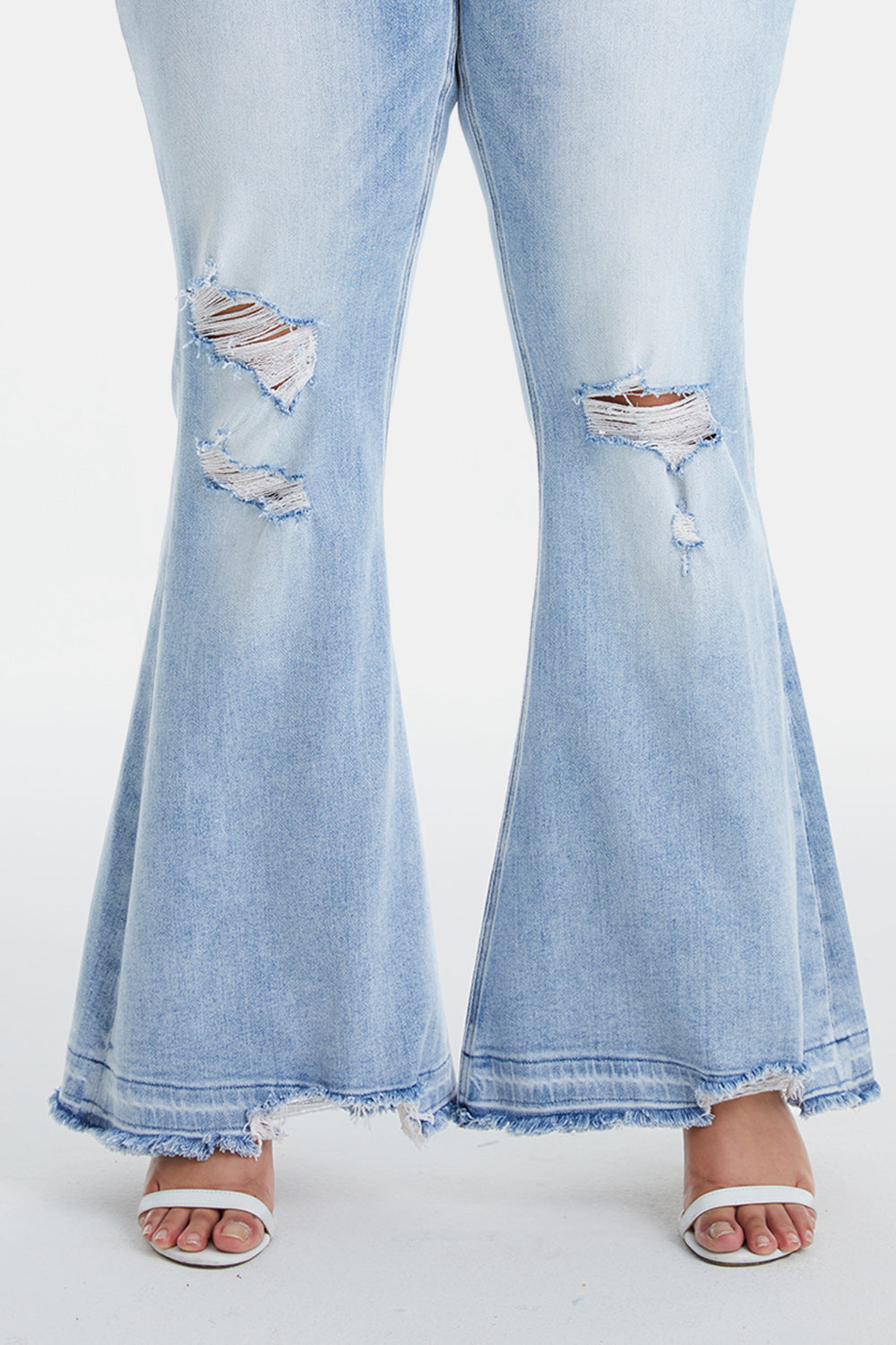 BAYEAS Full Size Distressed Raw Hem High Waist Flare Jeans