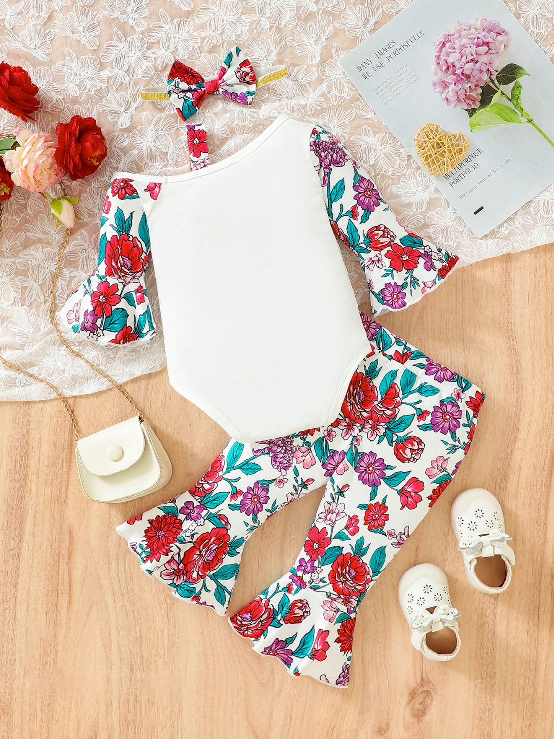 ALOHA Printed Bodysuit and Flare Pants Set