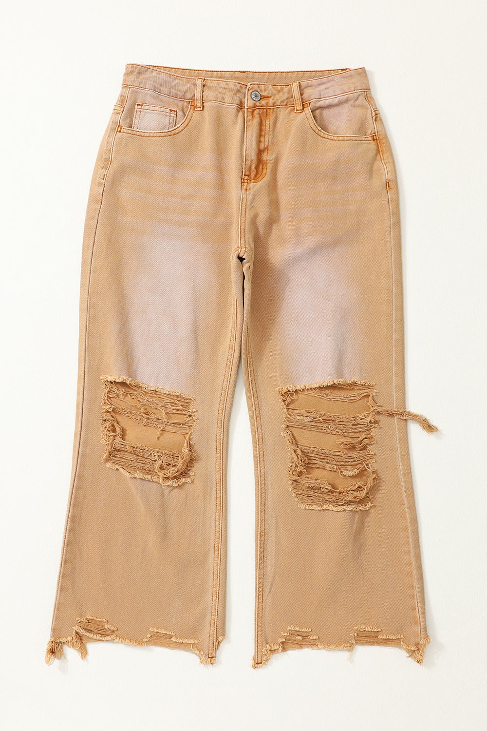 Distressed Raw Hem Jeans with Pockets