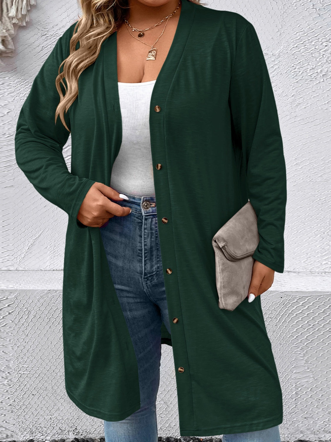 Plus Size Button Up Long Sleeve Cardigan