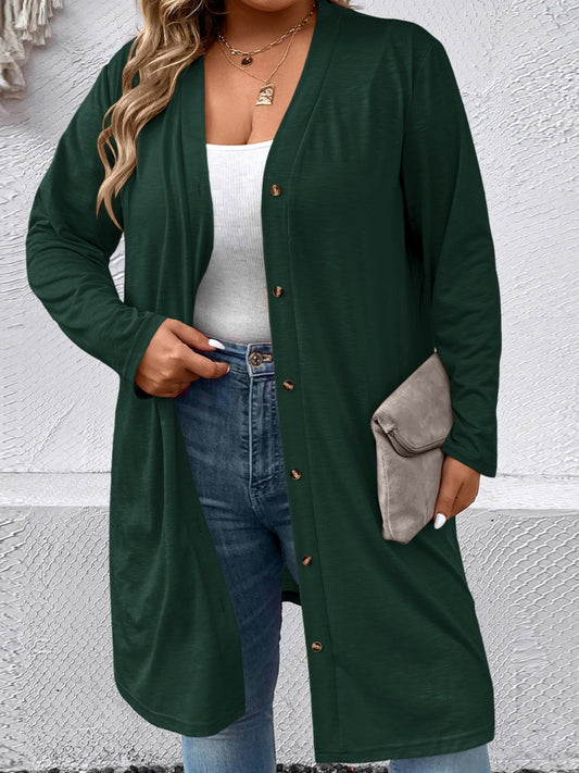 Plus Size Button Up Long Sleeve Cardigan