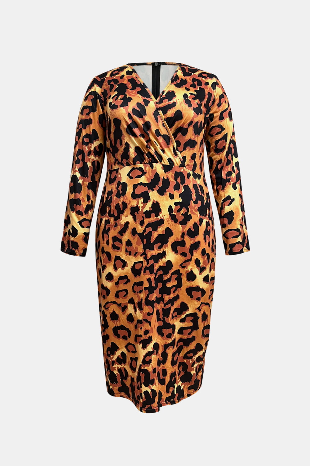 Surplice Neck Leopard Long Sleeve Dress