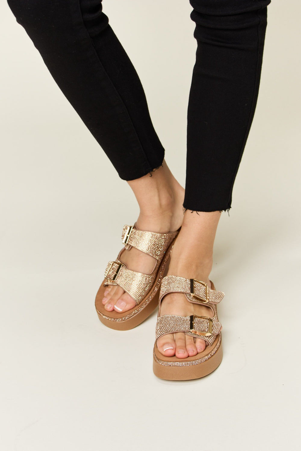 Forever Link Rhinestone Buckled Wedge Sandals