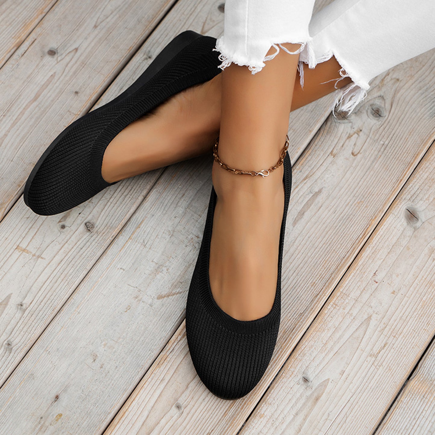 Round Toe Knit Ballet Flats