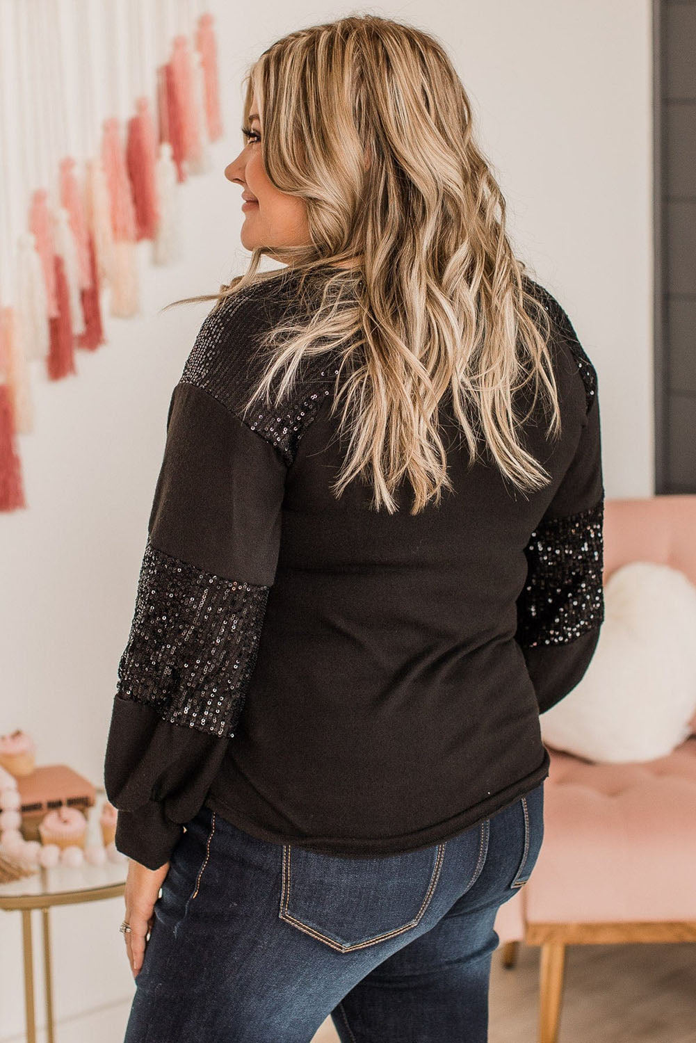 Plus Size Graphic Sequin Long Sleeve T-Shirt