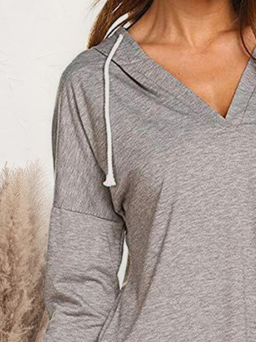 Drawstring Dropped Shoulder Long Sleeve Hoodie