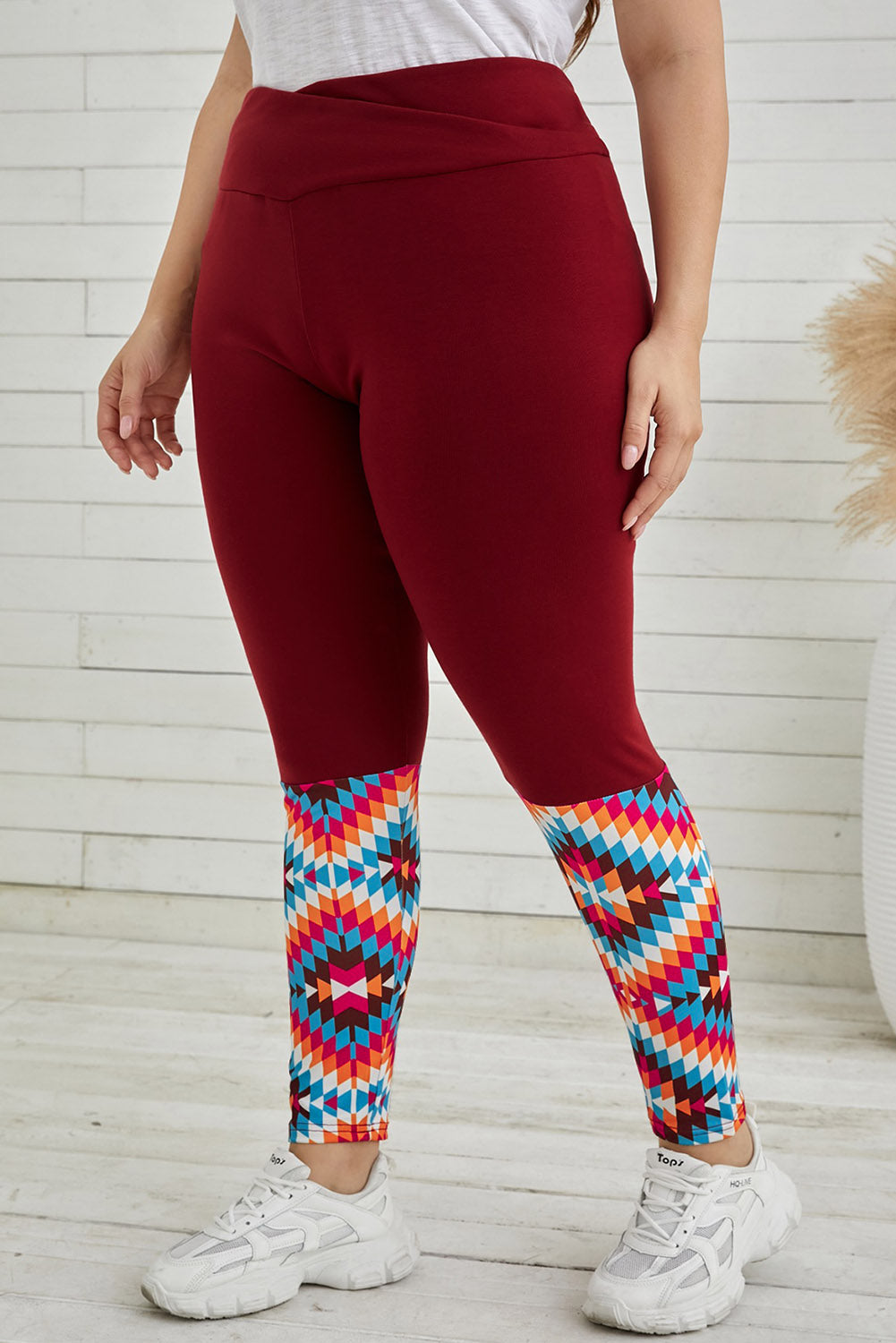 Plus Size Geometric Print High Waist Leggings