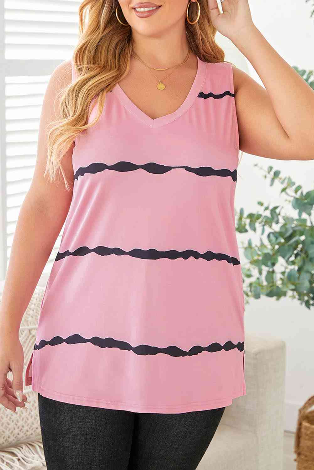 Plus Size Printed V-Neck Tank