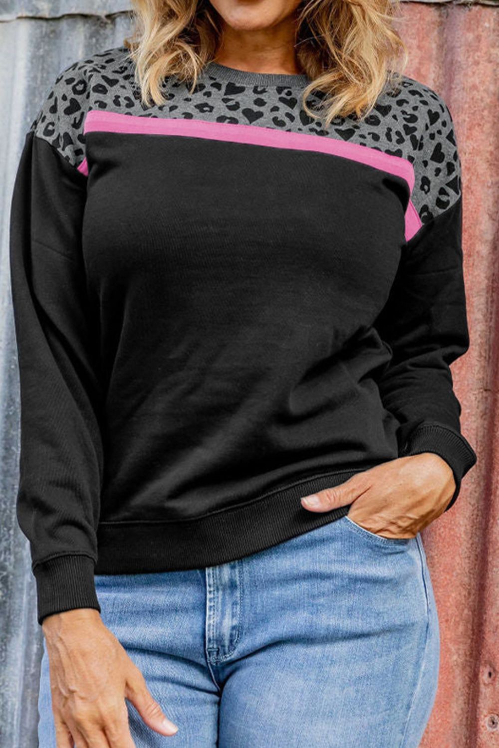 Plus Size Leopard Dropped Shoulder Sweatshirt