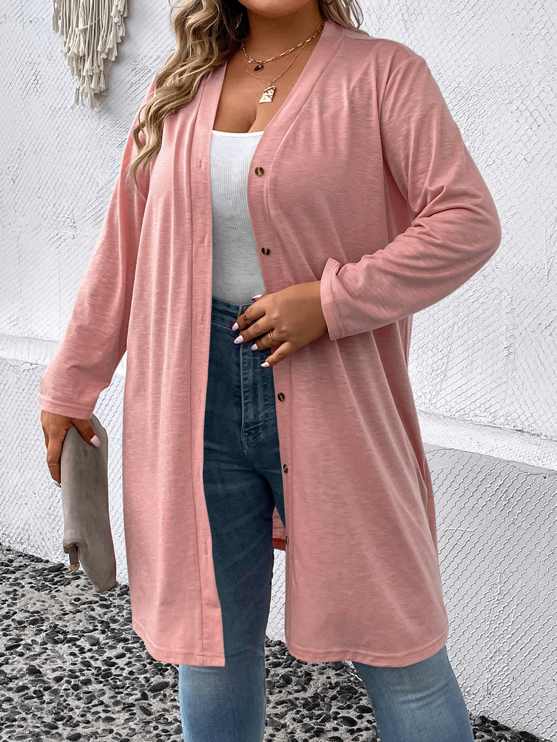 Plus Size Button Down Longline Cardigan