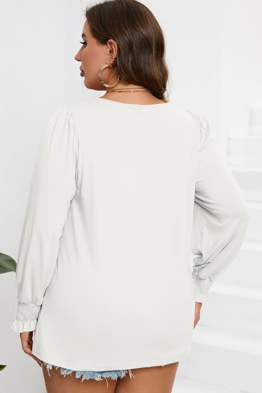 Plus Size Square Neck Lantern Sleeve T-Shirt