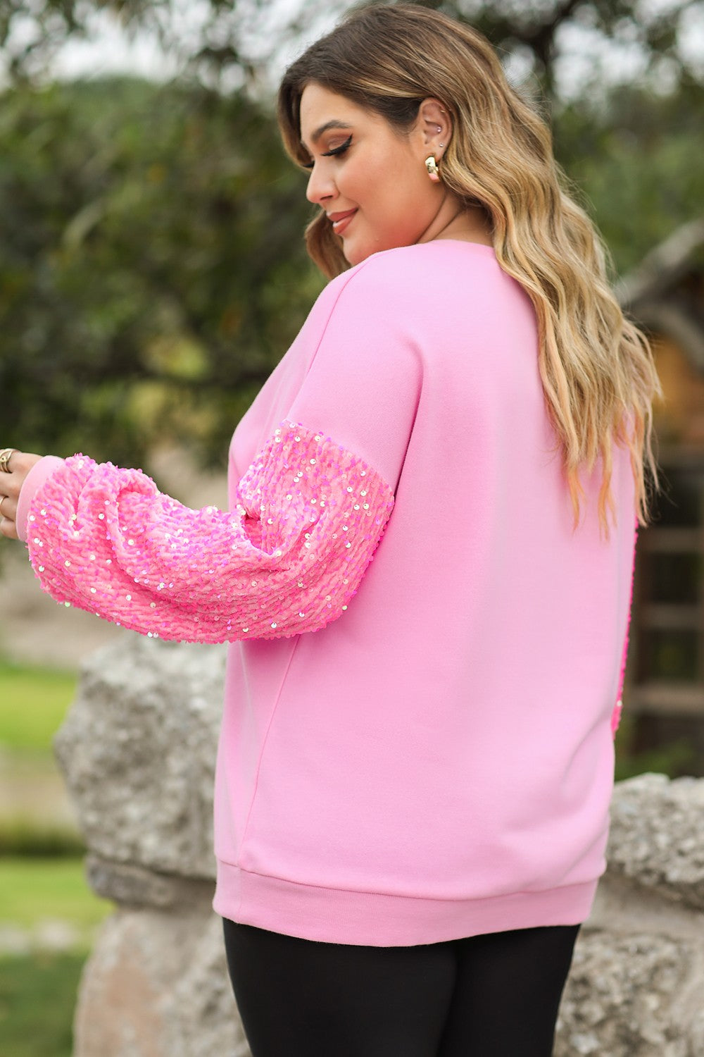 Plus Size Santa Sequin Dropped Shoulder Sweatshirt