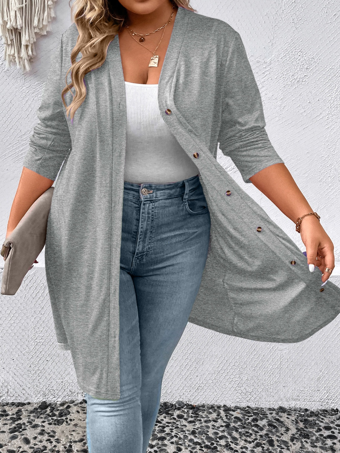 Plus Size Button Up Long Sleeve Cardigan