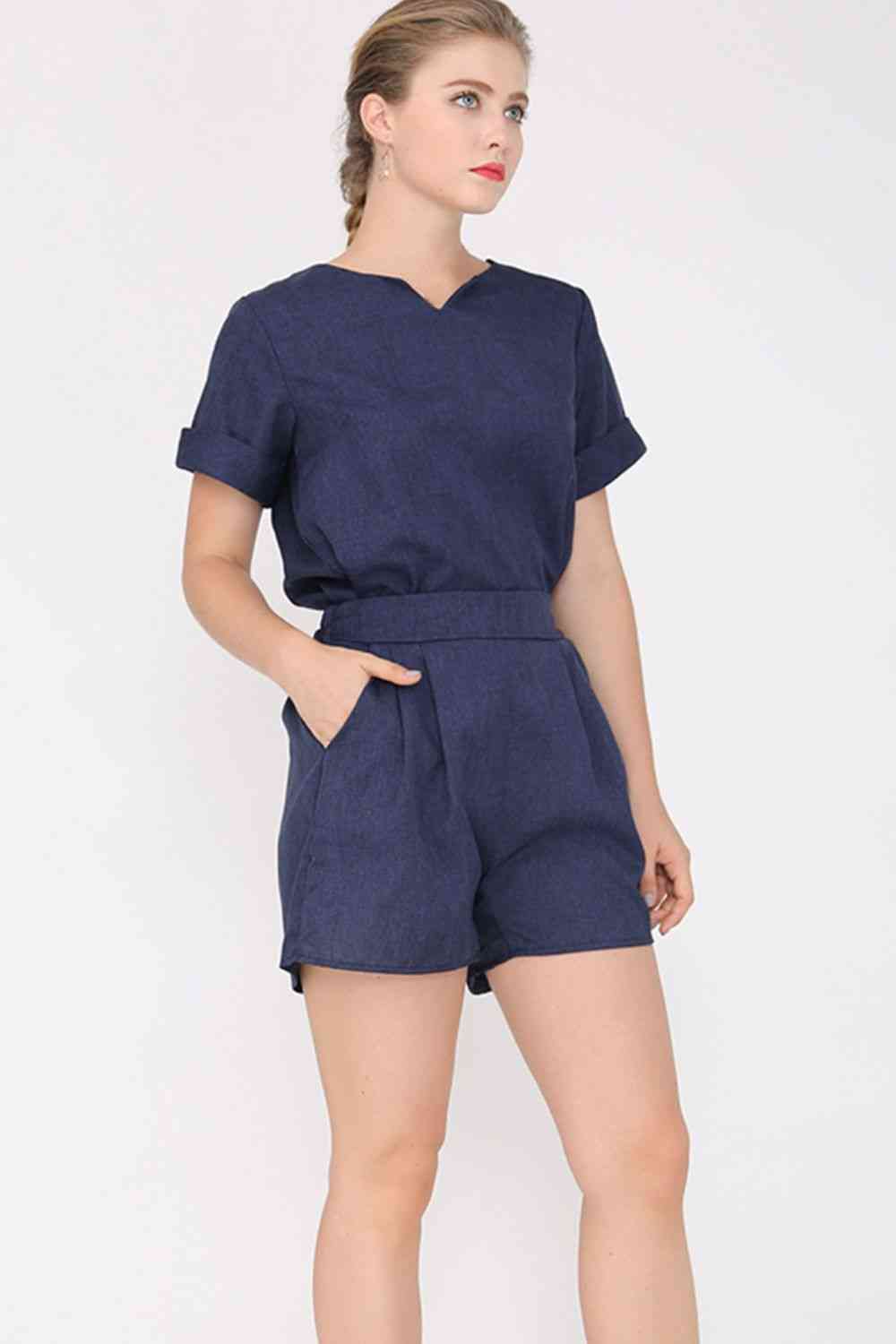 Plus Size Short Sleeve Top and Shorts Set