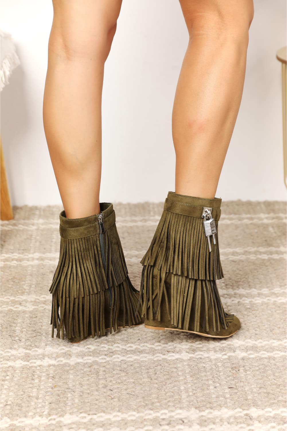 Legend Women's Tassel Wedge Heel Ankle Booties