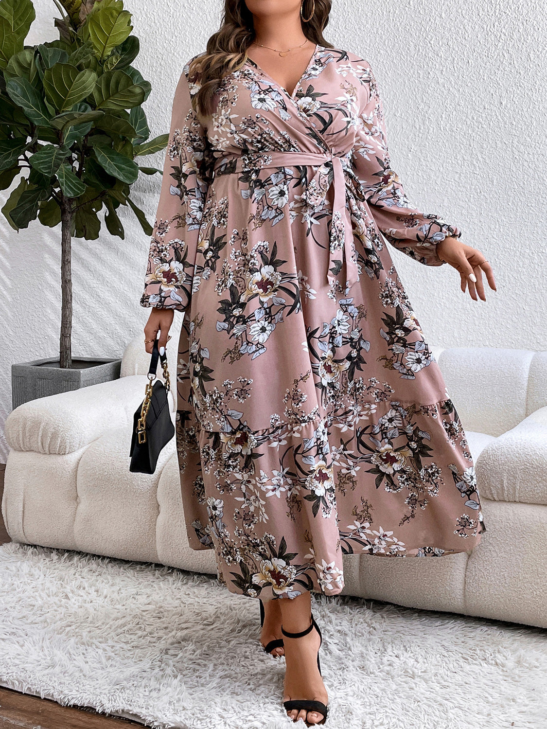 Plus Size Surplice Neck Maxi Dress