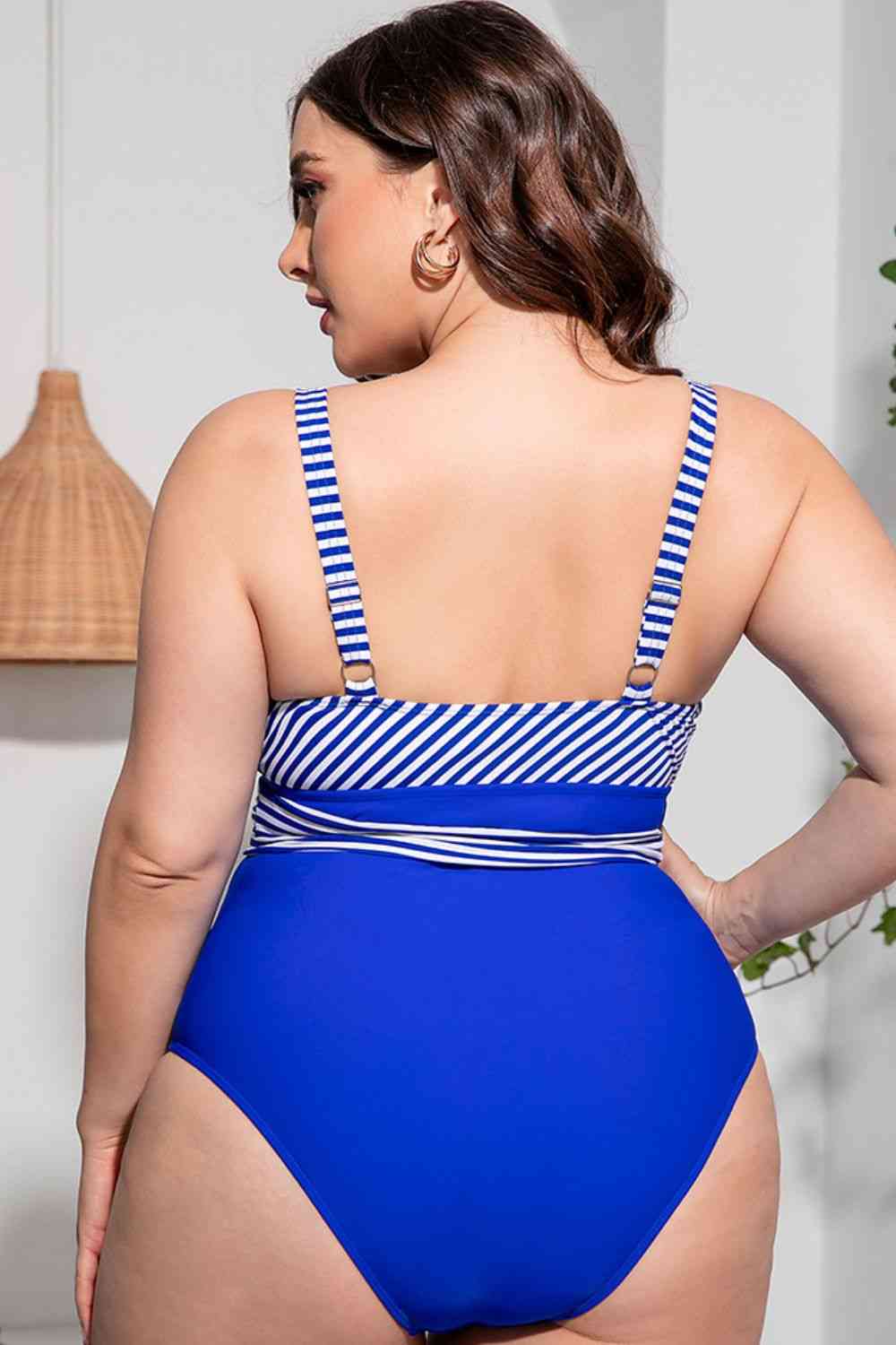 Plus Size Striped Tie-Waist One-Piece Swimsuit