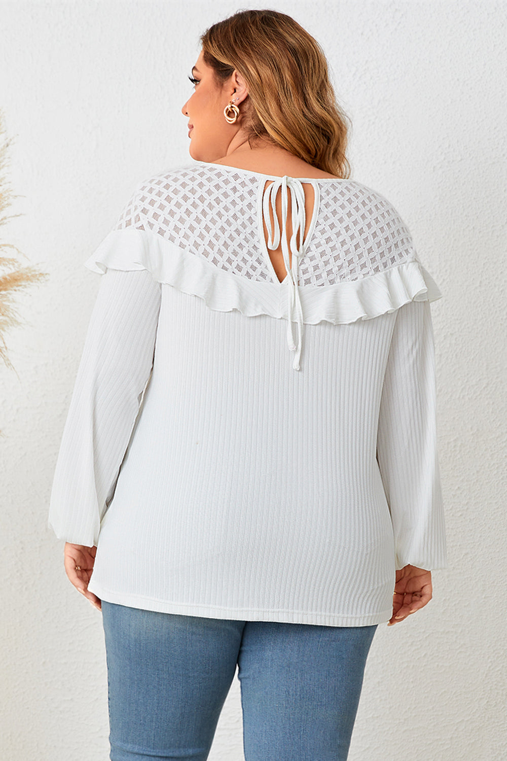 Plus Size Ruffled Round Neck Long Sleeve Blouse