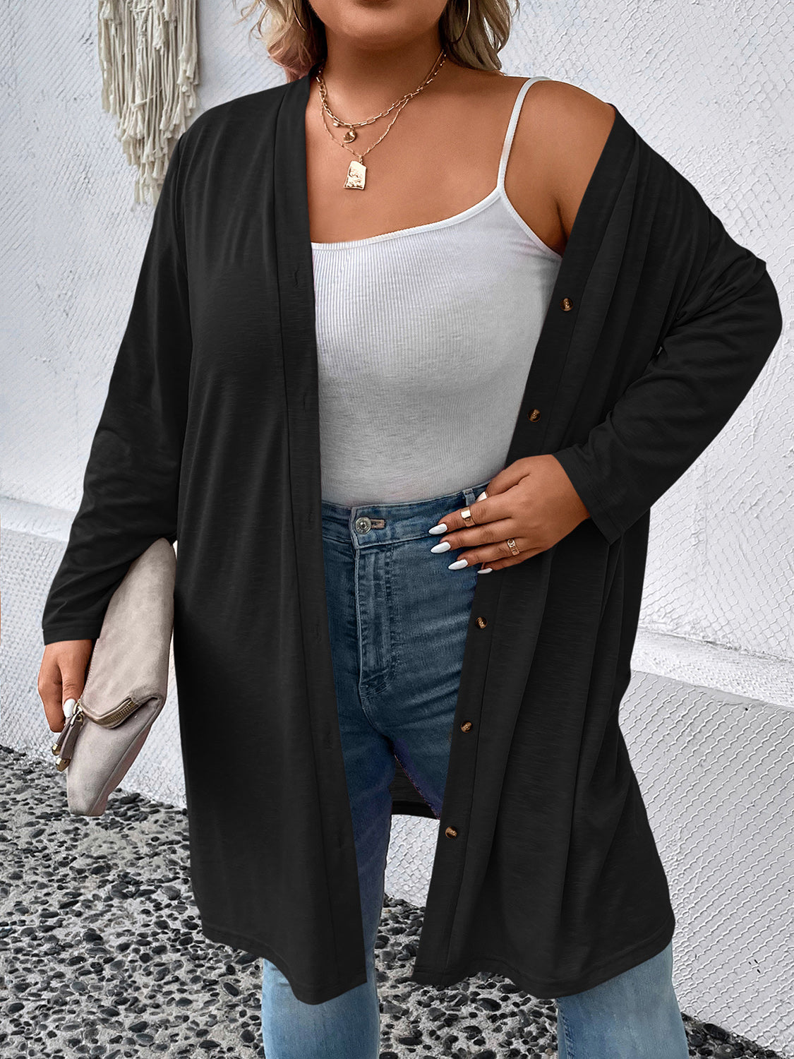 Plus Size Button Down Longline Cardigan