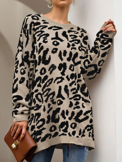 Leopard Round Neck Tunic Sweater