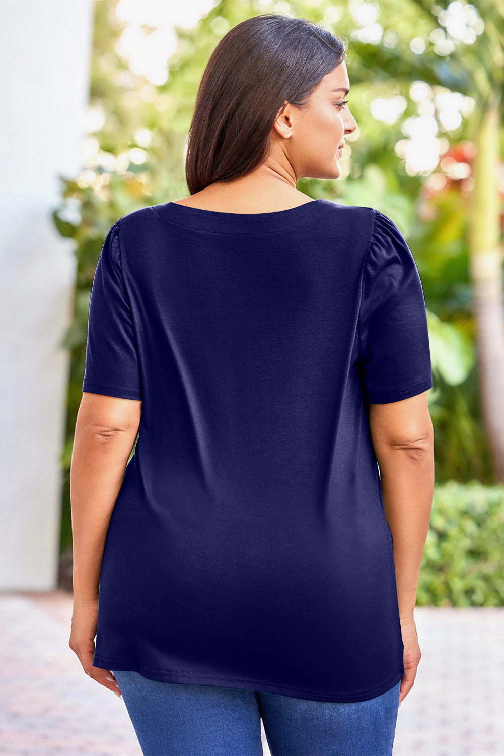 Plus Size Square Neck Puff Sleeve Tee