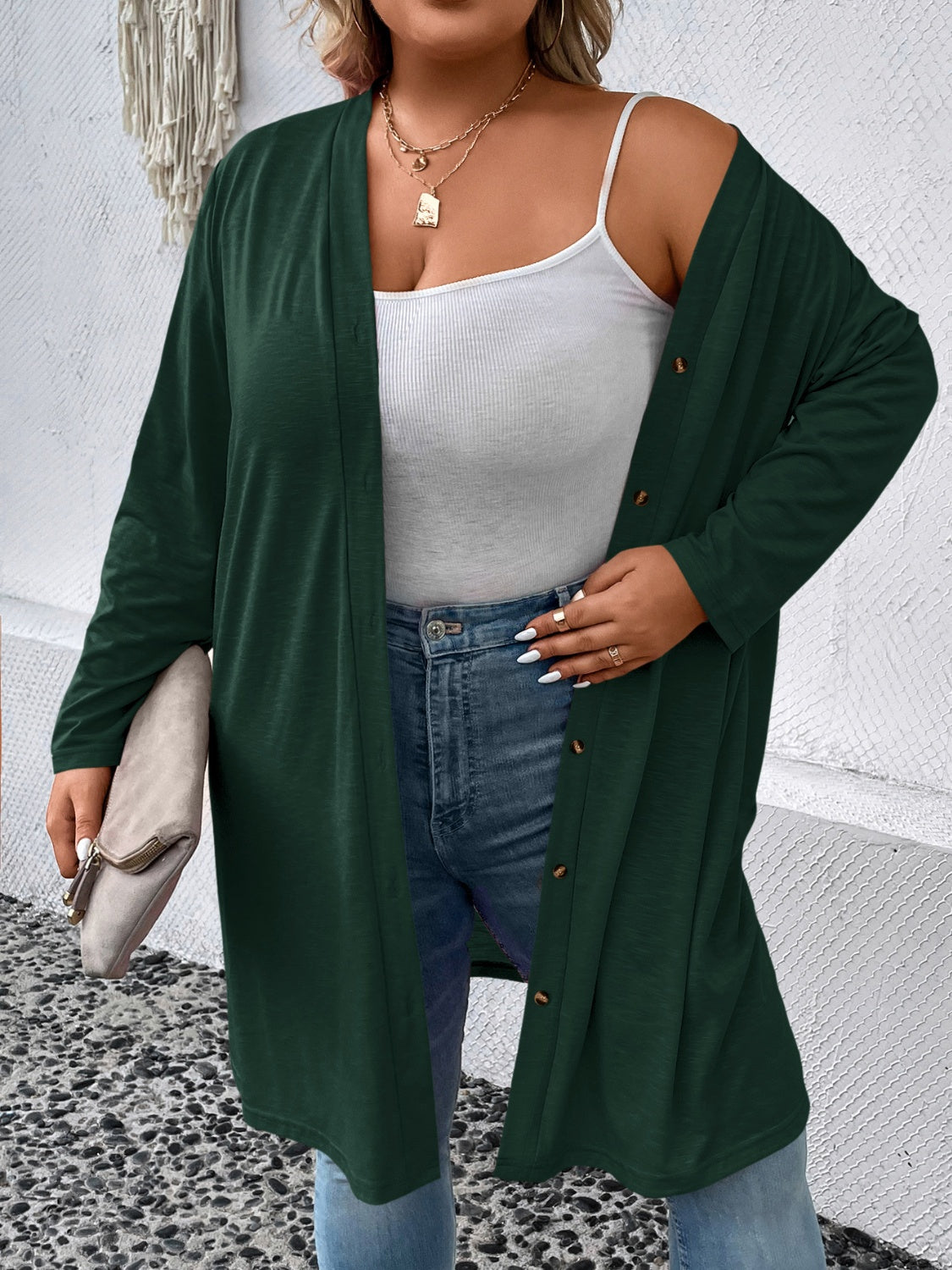 Plus Size Button Up Long Sleeve Cardigan