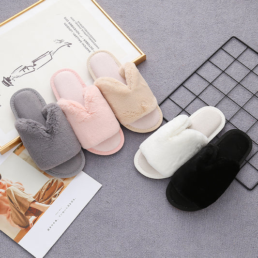 Faux Fur Open Toe Slippers