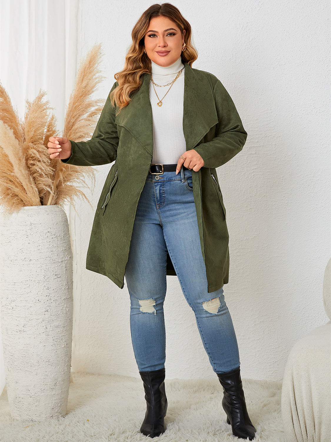 Plus Size Tie Back Trench Coat