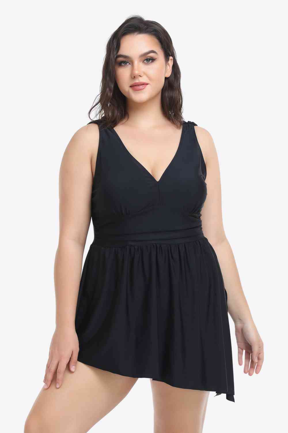 Plus Size Plunge Sleeveless Two-Piece Swimsuit