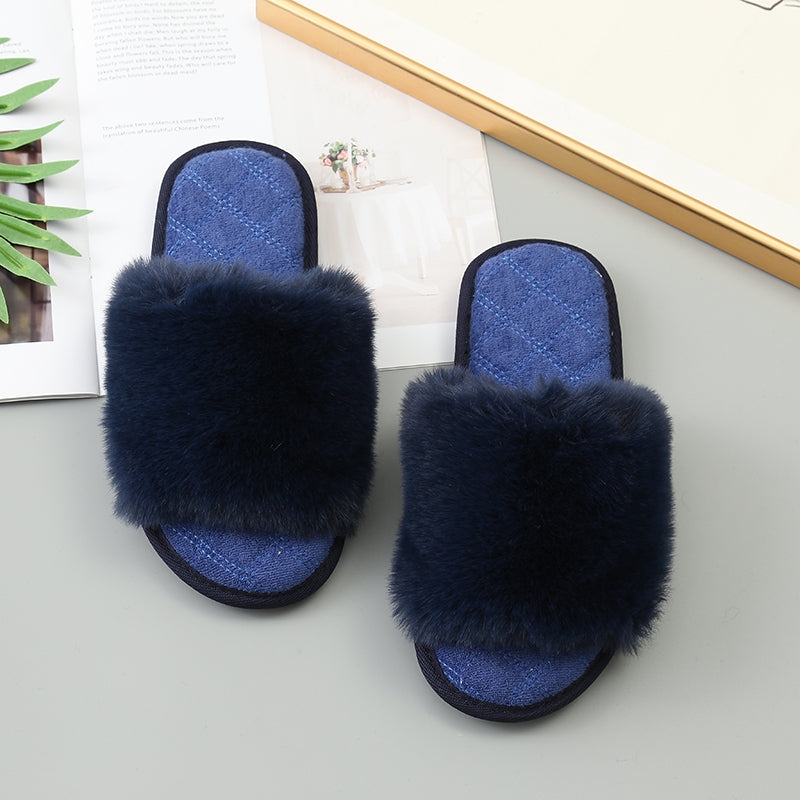 Faux Fur Open Toe Slippers