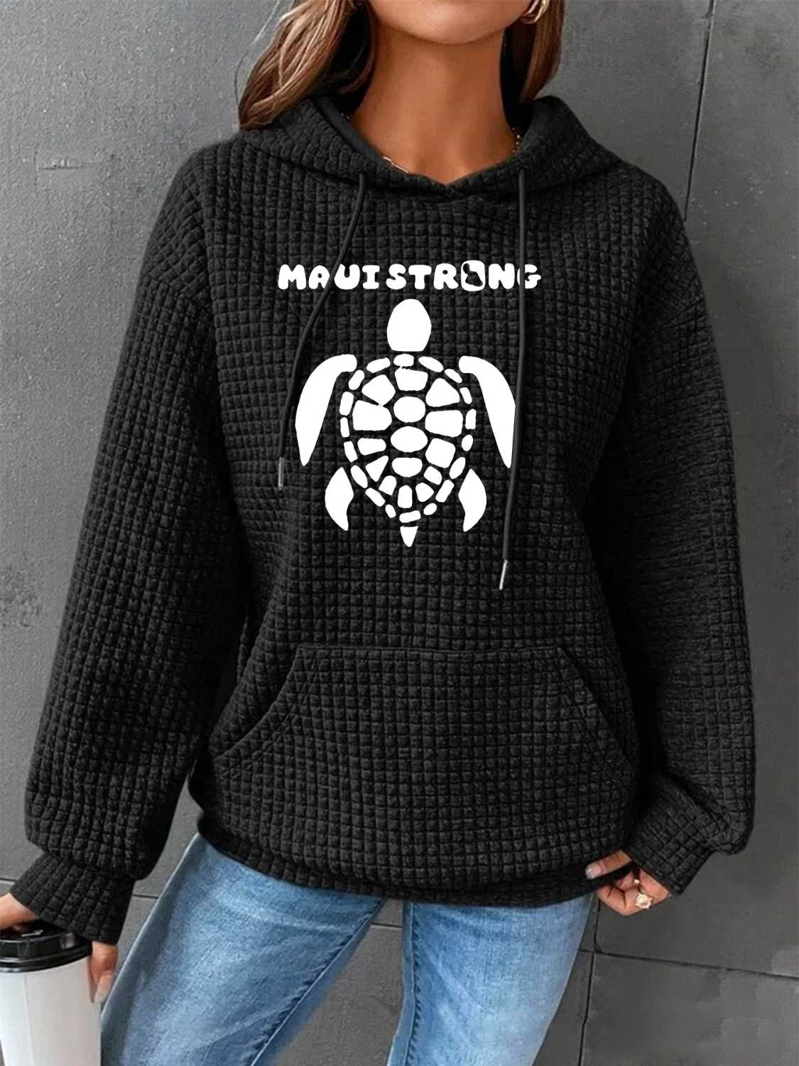 Full Size Turtle Graphic Drawstring Hoodie