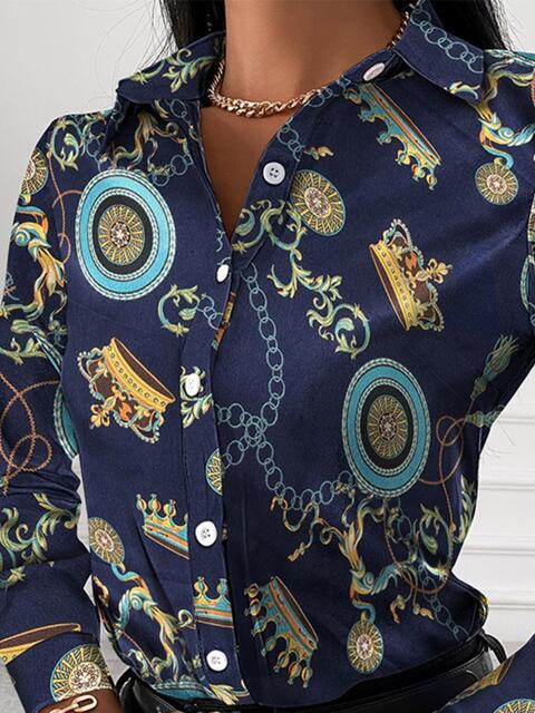 Printed Collared Neck Long Sleeve Shirt