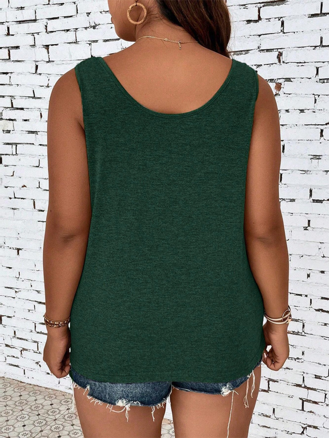 Plus Size Decorative Button Round Neck Tank